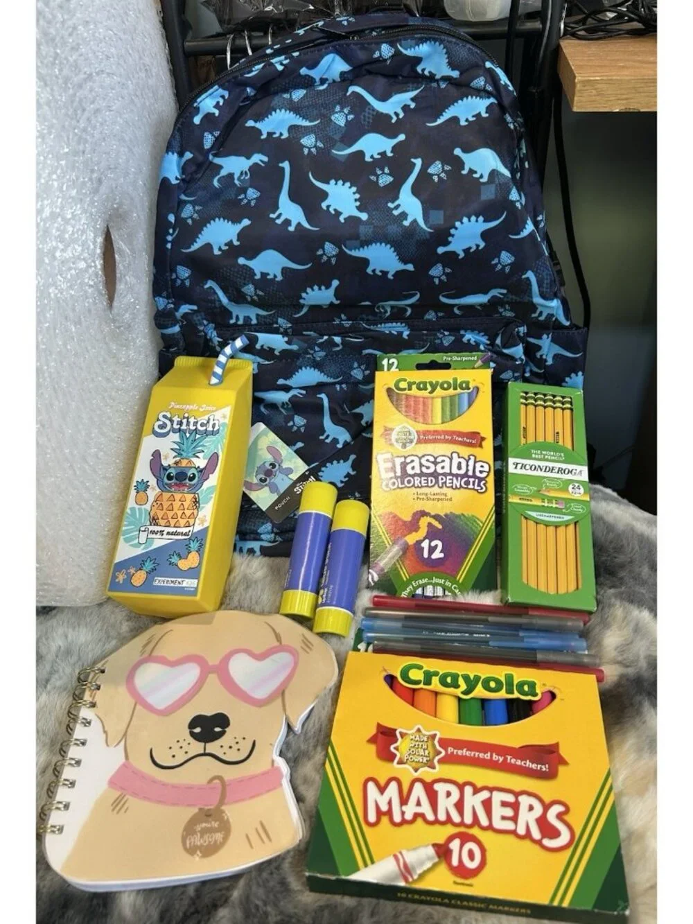 Back to School Bundle | Backpack & Supplies  Set #5 | Blue Dinosaur | Medium